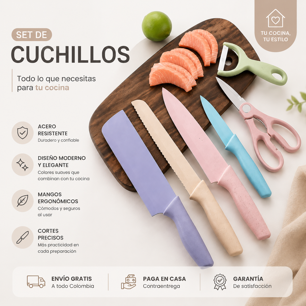 Corta, prepara y cocina como todo un profesional Set Cuchillos Cocina X 6 Piezas